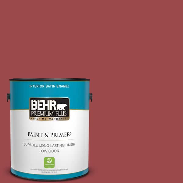 BEHR PREMIUM PLUS 1 gal. #ECC-10-3 Holly Berry Satin Enamel Low Odor Interior Paint & Primer