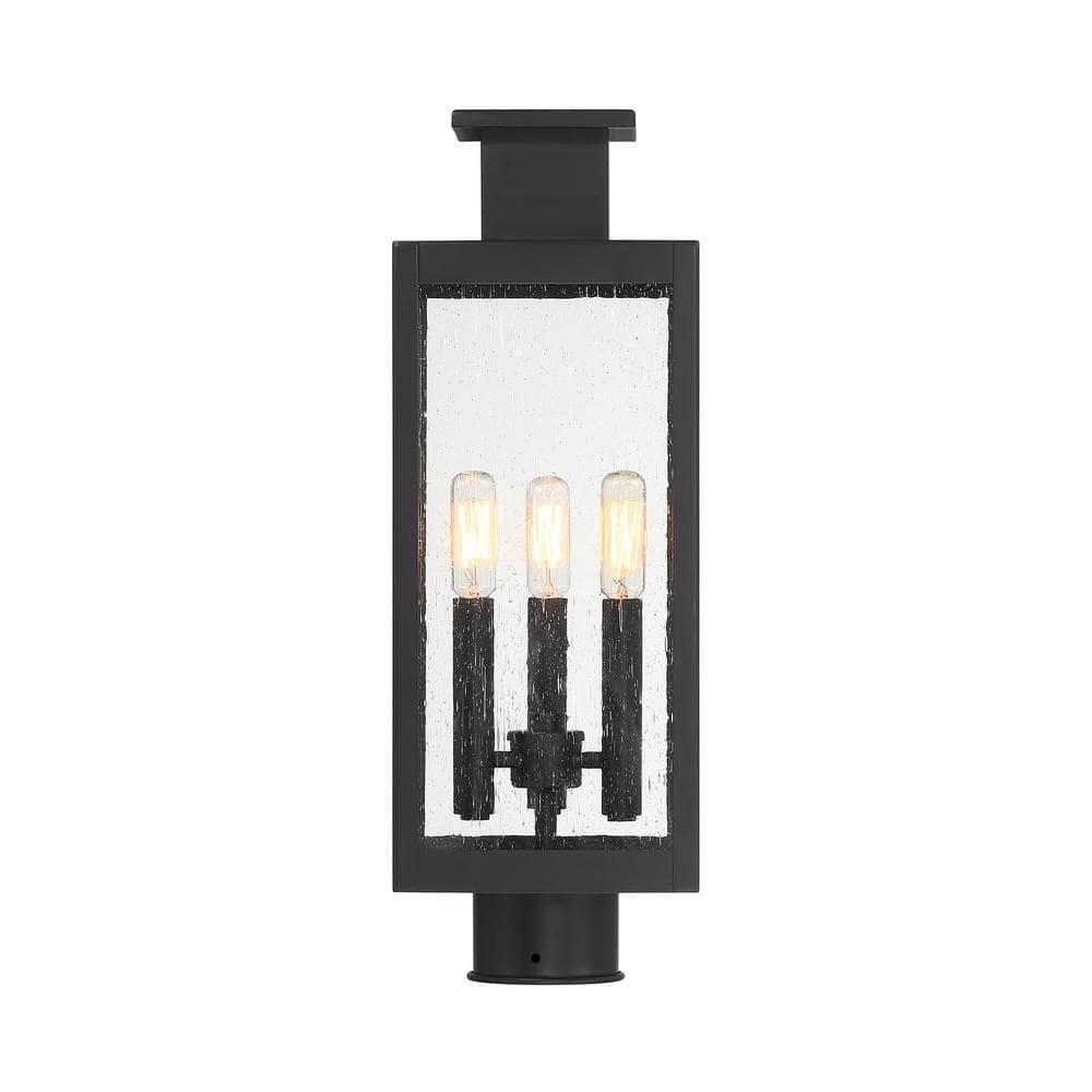 Matte Black 3-Light Outdoor Post Lantern with Clear Seeded Glass