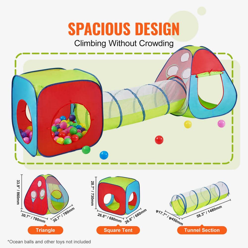Multicolor 3-in-1 Kids Play Tent with Tunnel and Carrying Bag