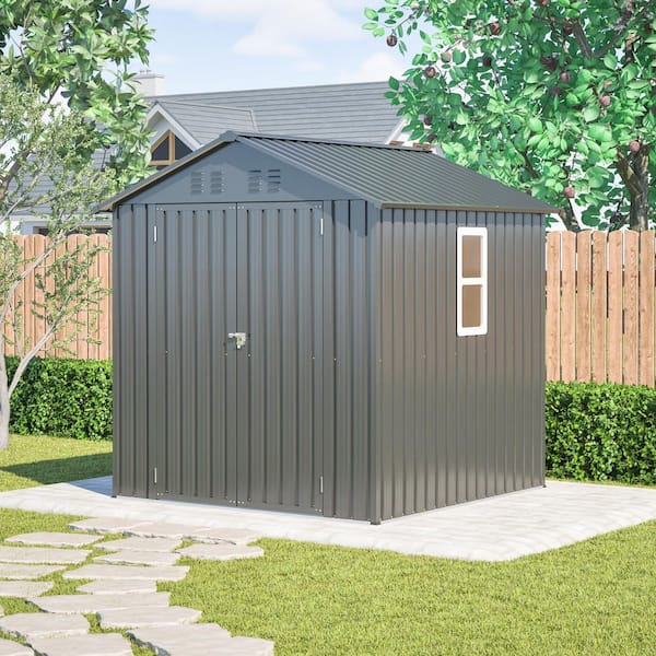 6 ft. W x 6 ft. D Outdoor Black Metal Tool Storage Shed with Window and Lockable Door (31 sq. ft. )
