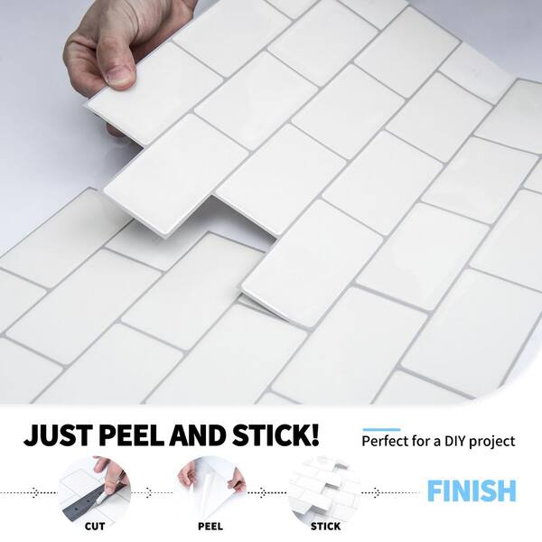 12 in. x 12 in. White Vinyl Subway Peel and Stick Decorative Wall Tile