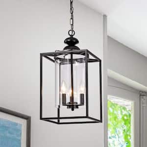 Renzo Traditional Farmhouse 3-Light Antique Bronze Lantern Chandelier with Cylinder Glass Shade