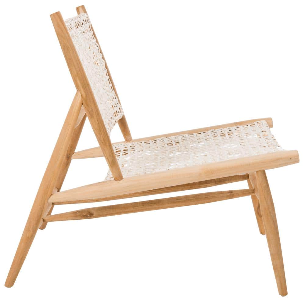 Transitional Off-White Leather Weave Side Chair in Light Oak