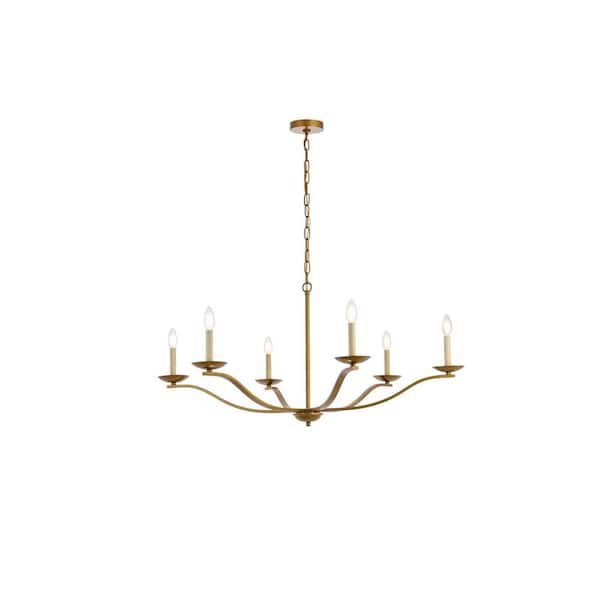 Unbranded Home Living 40-Watt 6 Light Brass Pendant Light with No Shade, No Bulbs Included