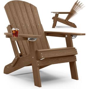 Classic Teak Folding Plastic Adirondack Chair Outdoor Patio Fire Pit Chair with Cup Holder