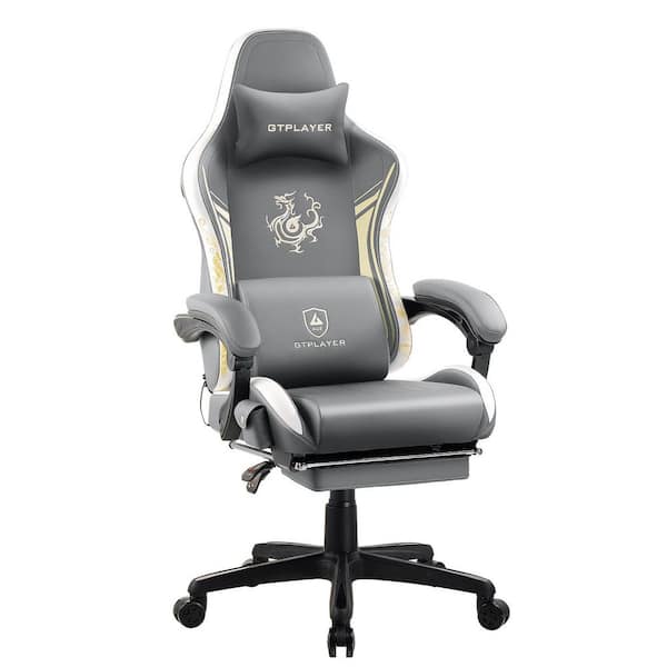 Gaming Chair Faux Leather Ergonomic Chair with Bluetooth Speakers Adjustable Height Computer Office Desk Chair in Gray