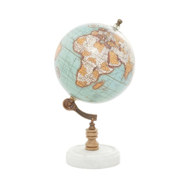 Litton Lane 11 in. Teal Marble Decorative Globe with Marble Base