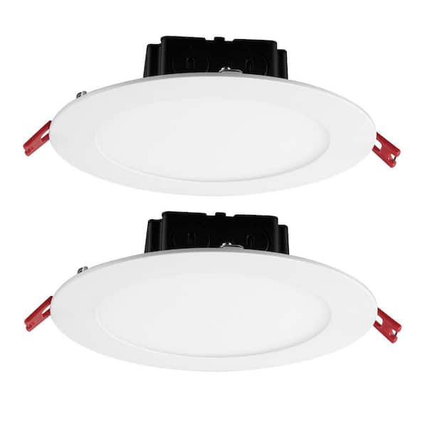 Commercial Electric Box on Top Integrated LED 6 in Round  Canless Recessed Light for Kitchen Bathroom Livingroom, White Soft White 2-Pack