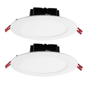 6 in. Canless White Flush Round Wet Rated New Construction and Remodel Integrated LED Recessed Light Kit (2-Pack)