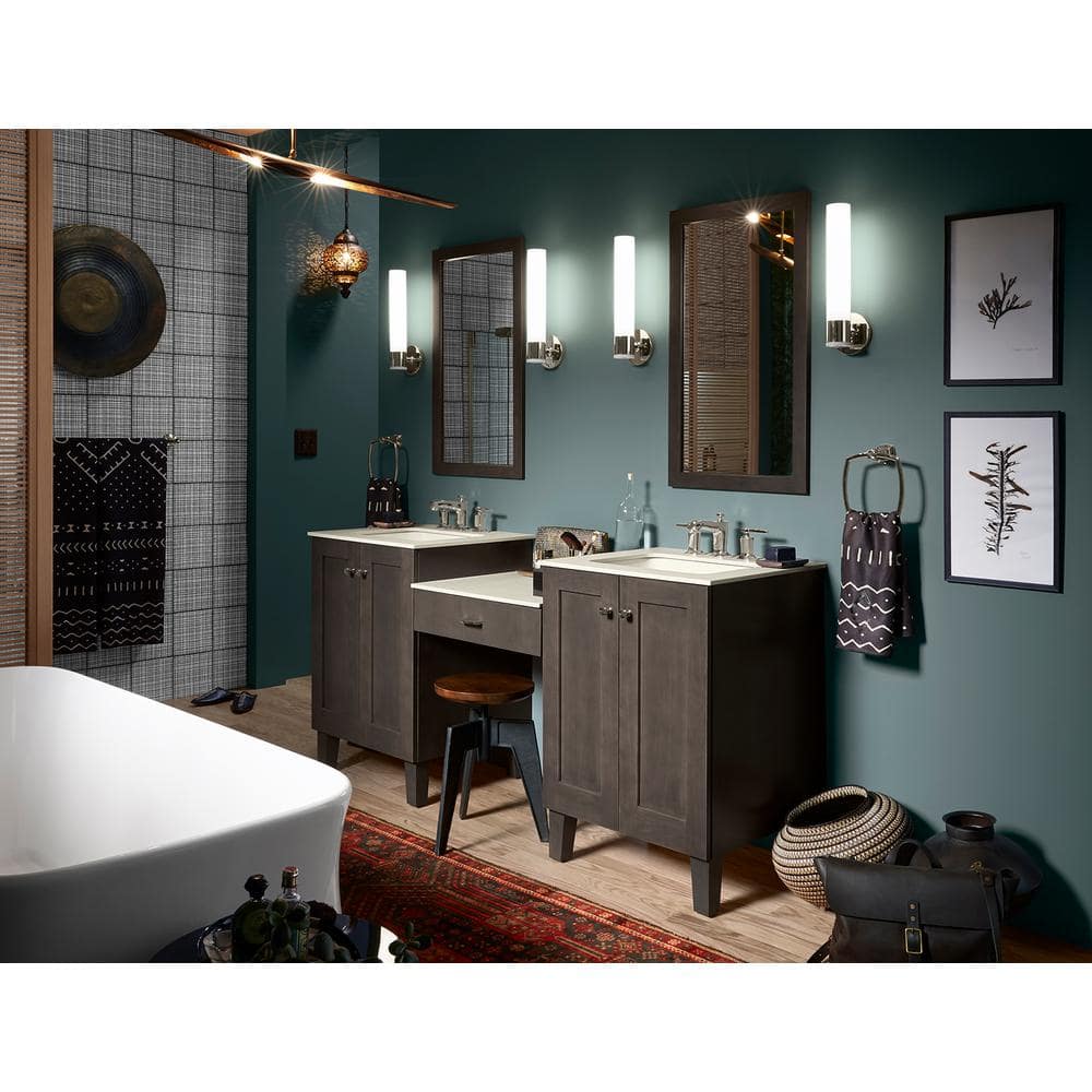 Polished Nickel 17" Frosted Glass Bathroom Wall Sconce