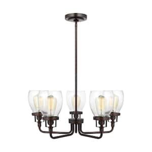 Belton 5-Light Bronze Transitional Industrial Hanging Chandelier with Clear Seeded Glass Shades