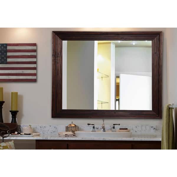 Unbranded 26.75 in. W x 32.75 in. H Framed Rectangular Bathroom Vanity Mirror in Brown
