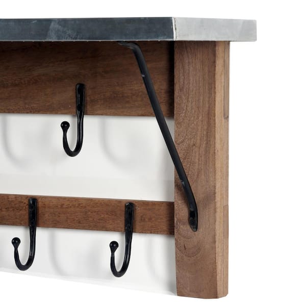 Alaterre Millwork 40 Wood and Zinc Metal Bench with Open Coat Hook Shelf