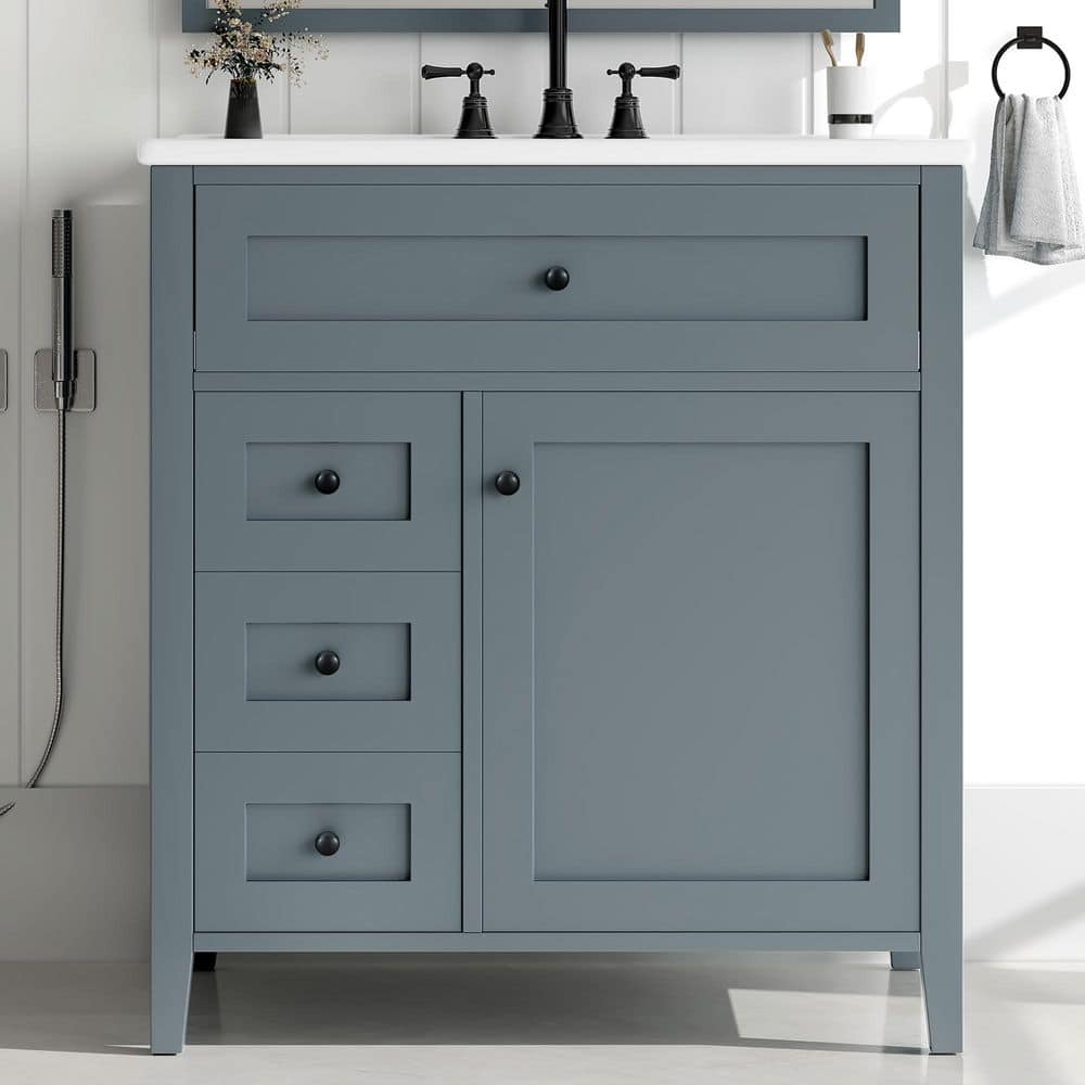 30 in. Single Sink Freestanding Blue Bath Vanity with White Ceramic Top, 4-Drawers, Door Racks, Adjustable Shelf price history on PriceWatchPro