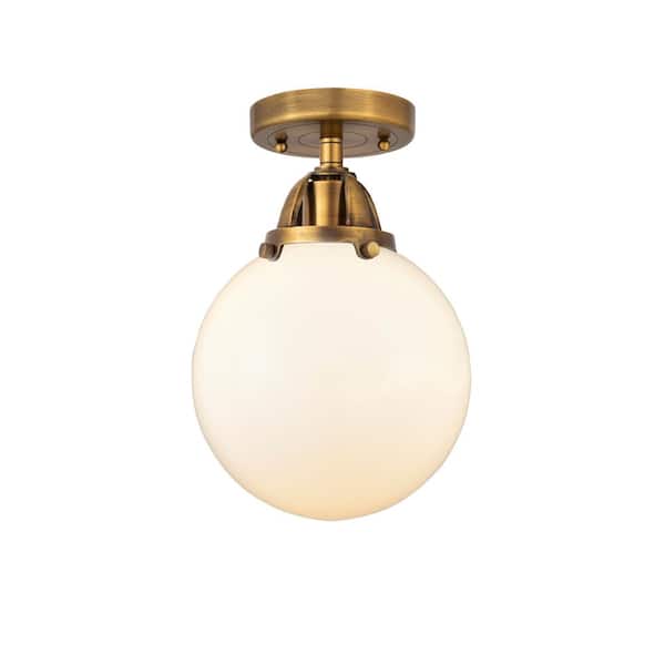 Beacon 8 in. 1-Light Brushed Brass Industrial Semi-Flush Mount with Frosted Glass Shade