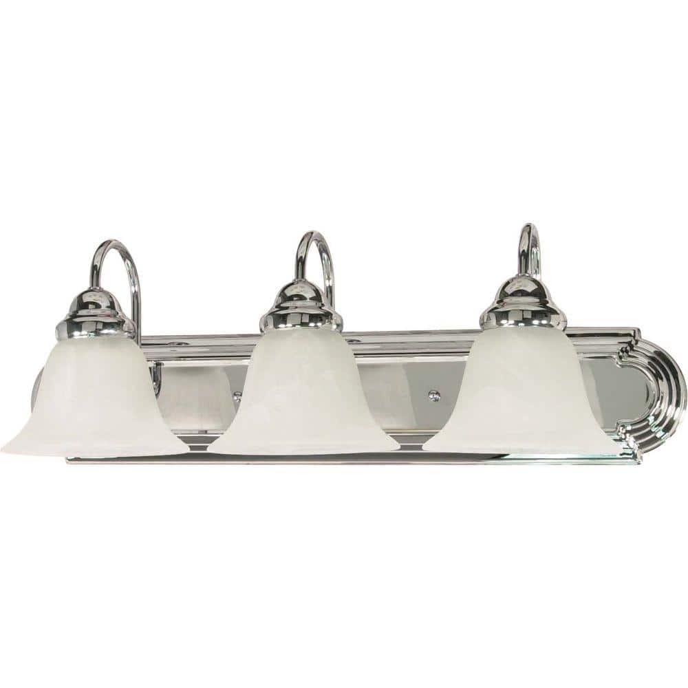 Glomar 3 Light Polished Chrome Vanity Light With Alabaster Glass