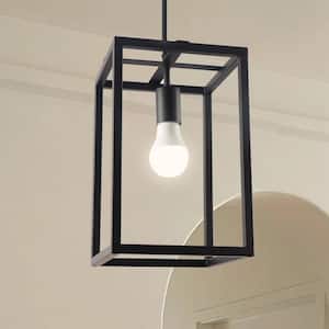 1-Light Pendant Light with Black Metal Shade, No Bulbs Included