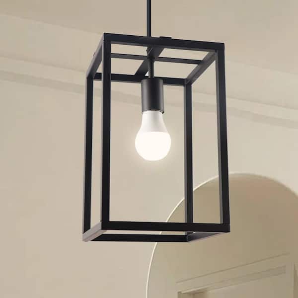 JAZAVA 1-Light Pendant Light with Black Metal Shade, No Bulbs Included