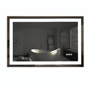 36 in. W x 24 in. H Large Rectangular Metal Framed Dimmable AntiFog Wall Mount LED Bathroom Vanity Mirror in Gold
