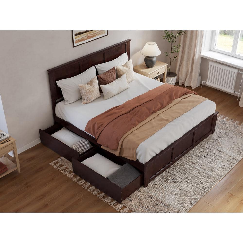 Espresso King Solid Wood Platform Bed with Storage Drawers