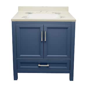 Nevado 31 in. W x 22 in. D x 36 in. H Bath Vanity in Navy Blue with single Cultured Marble Carrera Top with White Basin