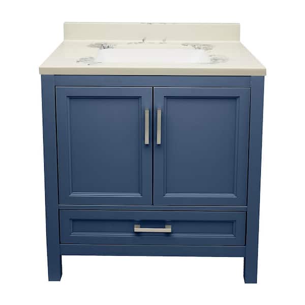 Ella Nevado 31 in. W x 22 in. D x 36 in. H Bath Vanity in Navy Blue with single Cultured Marble Carrera Top with White Basin