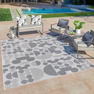 Mickey Mouse Spheres Gray 8 ft. x 10 ft. Abstract Indoor/Outdoor Area Rug