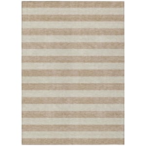 Beige 9 ft. x 12 ft. Woven Striped Polyester Rectangle Indoor/Outdoor Area Rug