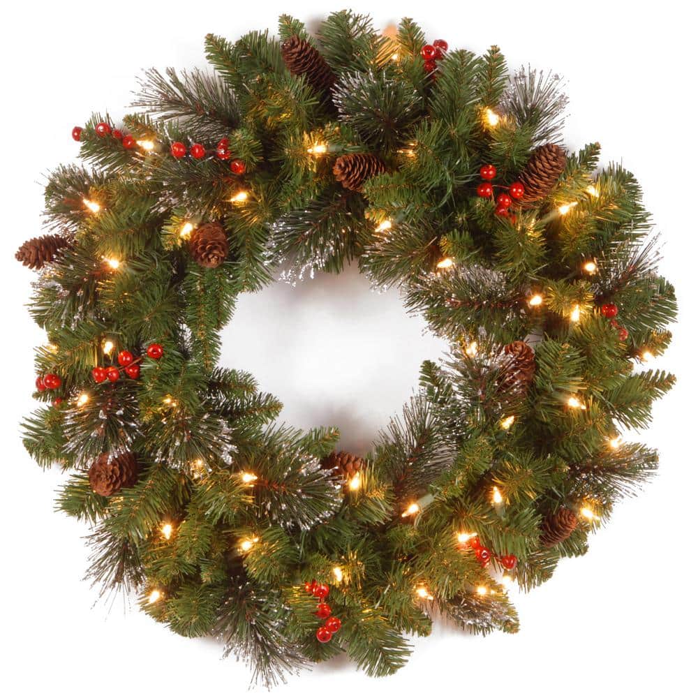National Tree Company Crestwood Spruce 24 in. Artificial Wreath with Clear  Lights CW7-306-24W-1 The Home Depot