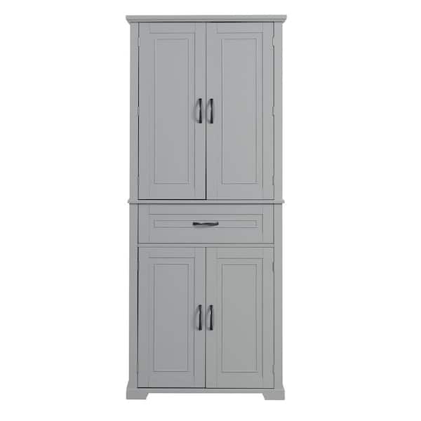 JimsMaison 30 in. W x 16 in. D x 72 in. H Gray Linen Cabinet with Adjustable Shelf and Drawers