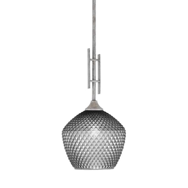 Unbranded Ontario 60-Watt, 1-Light Aged Silver Stem Hung Mini Pendant Light with Smoke Textured Glass Shade and No Bulb Included