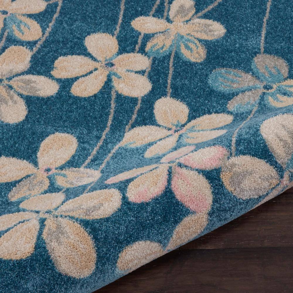 Handmade Turquoise Floral Viscose Rectangular 8' x 10' Rug