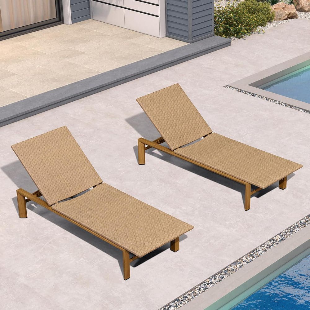 Patio Oversized Chaise Lounge Chair Set of 2 Outdoor Adjustable Recliner Wicker Lounger for Poolside, Light Brown price history on PriceWatchPro