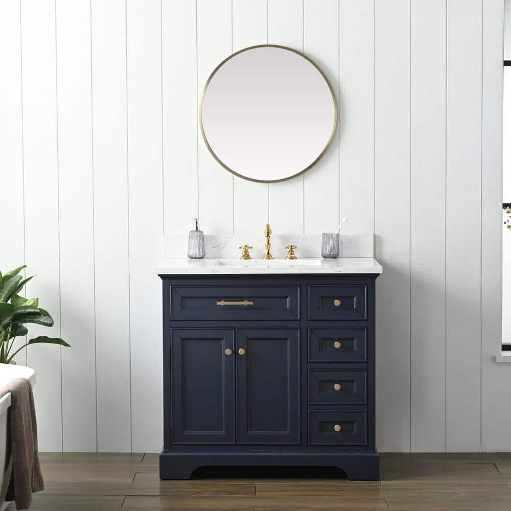 Thompson 36 in. W x 22 in. D Bath Vanity in Indigo Blue with Engineered Stone Top in Carrara White with White Sink price history on PriceWatchPro