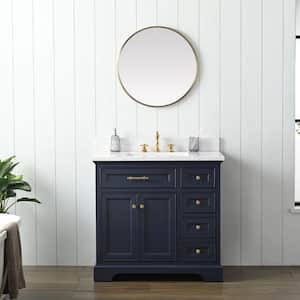 Thompson 36 in. W x 22 in. D Bath Vanity in Indigo Blue with Engineered Stone Top in Carrara White with White Sink