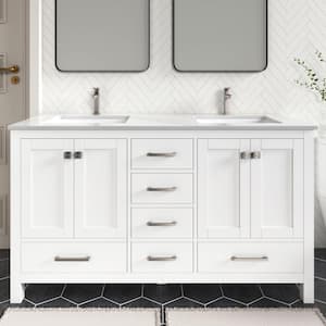 Anneliese 60 in. W x 21 in. D x 35 in. H Double Sink Freestanding Bath Vanity in Matte White with White Quartz Top