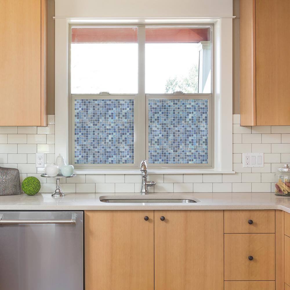 Blue Mosaic Frosted Privacy Window Film, 24-in x 74-in