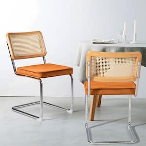 Modern Silver Metal Outdoor Dining Chair with Orange Cushions (2-Pack)