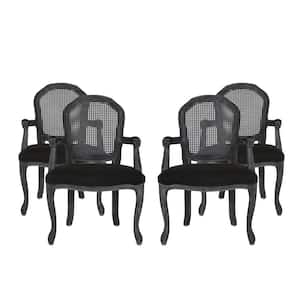 McKone Black and Gray Wood and Cane Upholstered Dining Arm Chair (Set of 4)