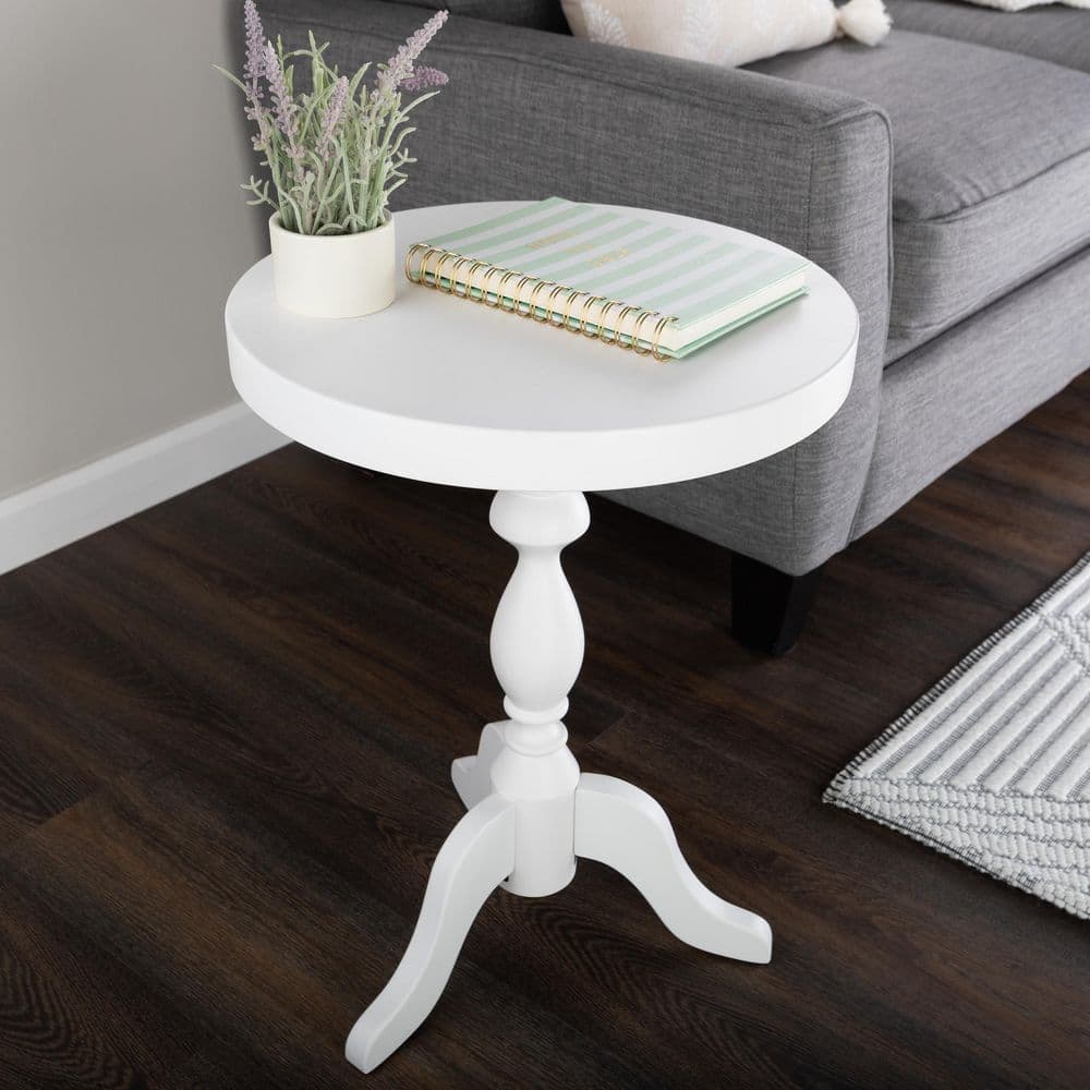 15.75 in. Round Wood Pedestal Side Table, Black - thumbnail 10