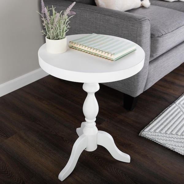 15.75 in. W Round Wood Pedestal Side Table, White