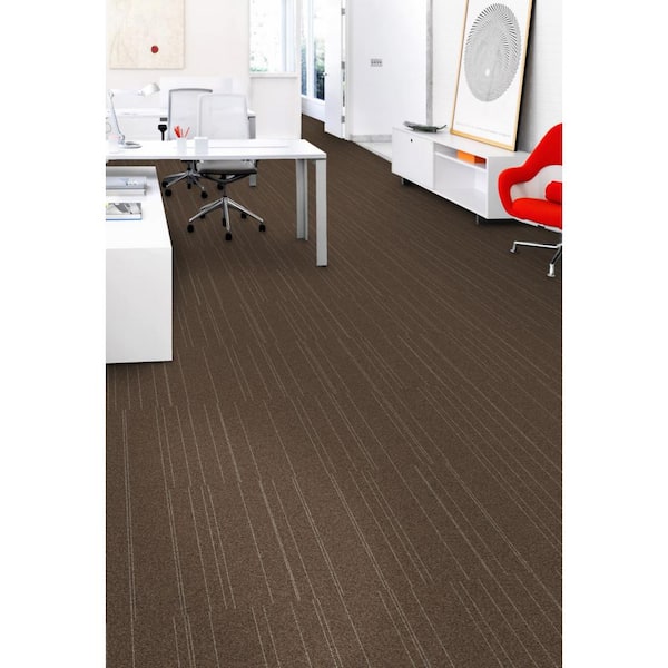 Fixed Attitude - Hickory - Brown Commercial 24 x 24 in. Glue-Down Carpet Tile Square (96 sq. ft.)