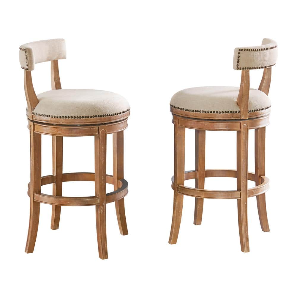 Hanover Weathered Brown and Beige Bar Height Stool (2-Pack) with Cusioned S