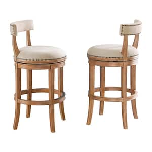 Hanover Weathered Brown and Beige Bar Height Stool (2-Pack) with Cusioned Seat