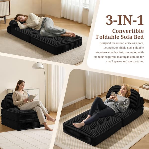 WONDER COMFORT Cozy 35 in. Black Corduroy Twin Size Folding Floor