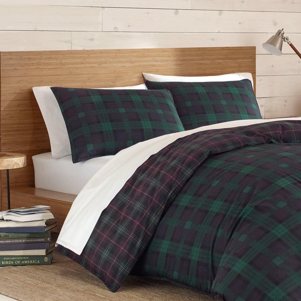 Navy and Green Cotton Twin Reversible Comforter Set