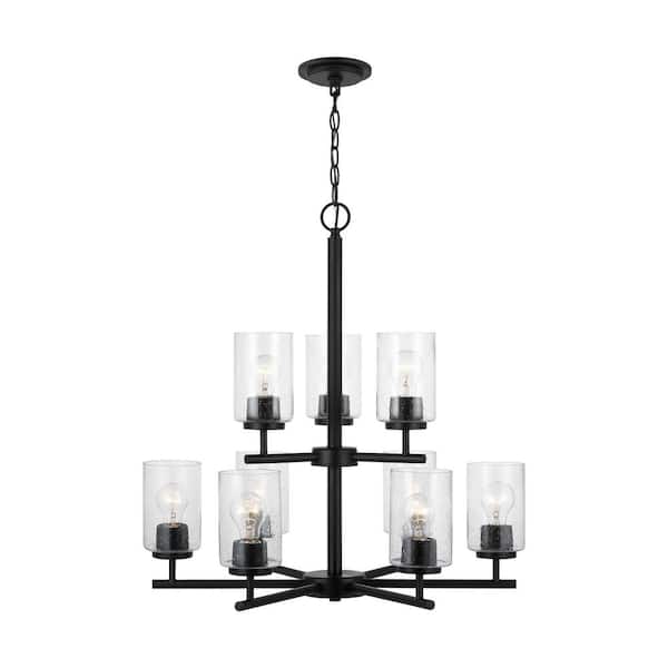 Generation Lighting Oslo 9-Light Midnight Black Indoor Dimmable Chandelier with Clear Seeded Glass Shades