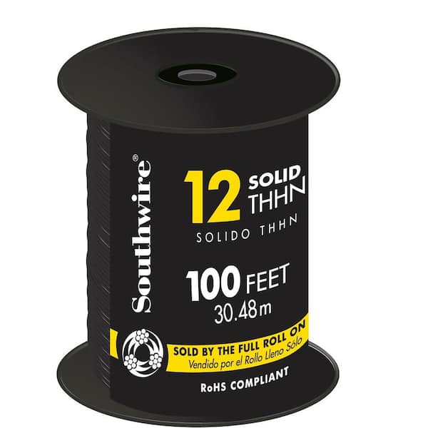 Southwire 100 ft. 12 Black Solid CU THHN Wire 11587384 - The Home Depot