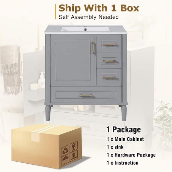 Virubi 30 in. W Solid Wood Frame Single Sink Classic Gray