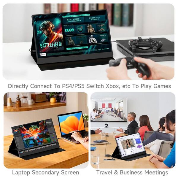Adrinfly 15 in. FHD 1080P Portable Monitor USB-C HDMI HDR IPS with